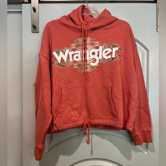 Wrangler retro Aztec graphic coral cropped Hoodie Sweatershirt. GUC! - Picture 1 of 7